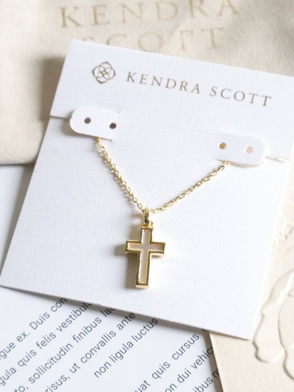 Kendra Scott Cross white lab Grown opal necklace gold